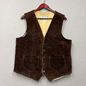 Joo-Kay Vest Mens 42 Brown Suede Leather Shearling Lined Western Vintage 80s